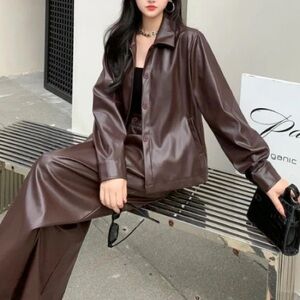 Brown pleather 2 piece set